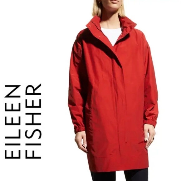 Eileen Fisher Longline Lightweight Funnel Neck  Zip Front Jacket - Picture 1 of 11